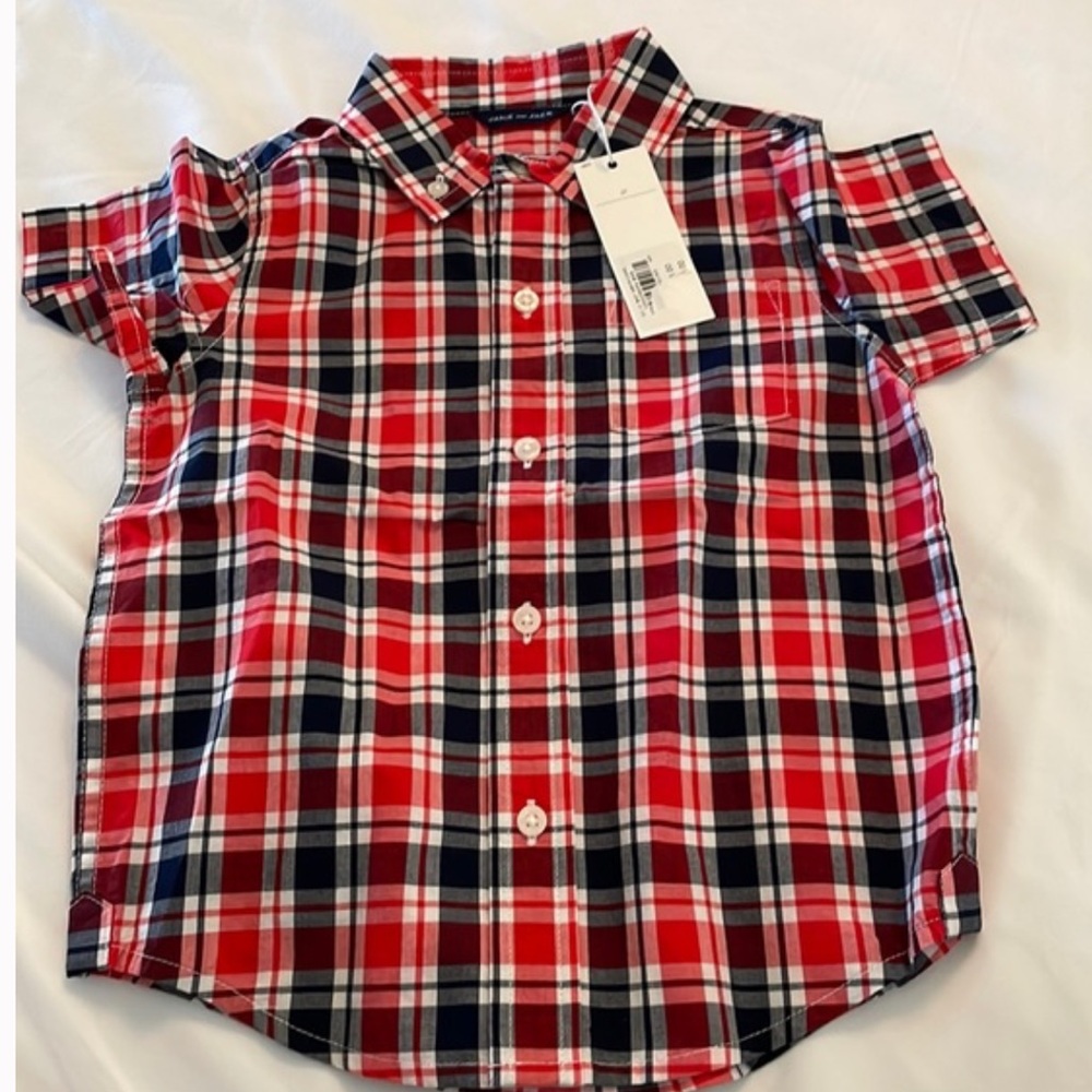 Janie and Jack Red and White Button Down Short Sleeve Shirt